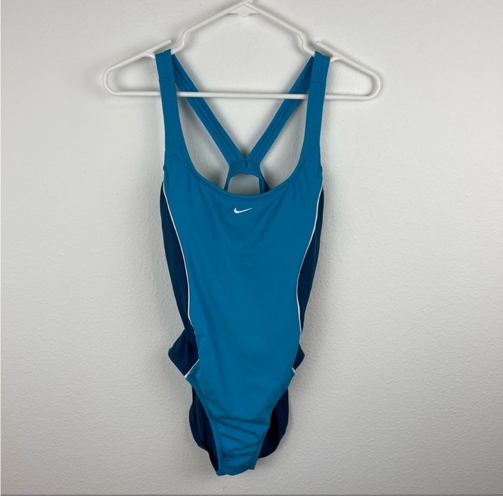 Nike One Piece Swimsuit Blue and White Size M